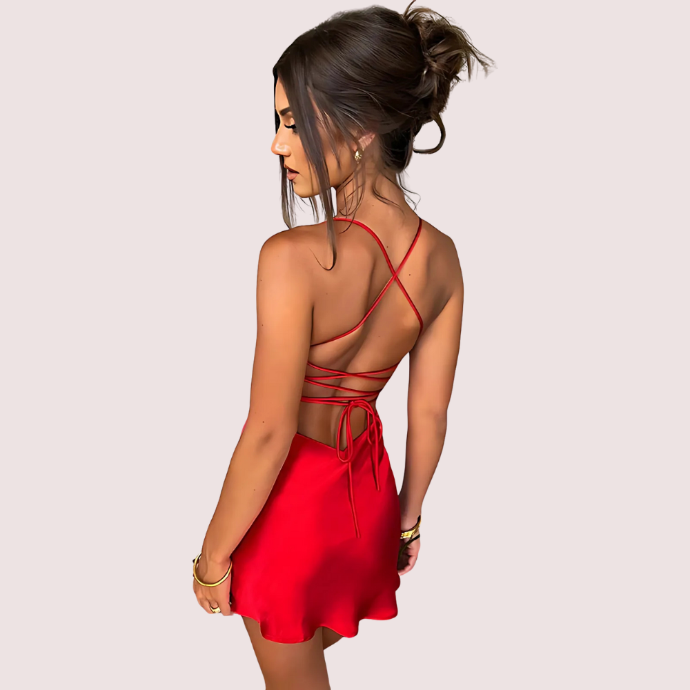 Summer Glow Satin Open-Back Dress