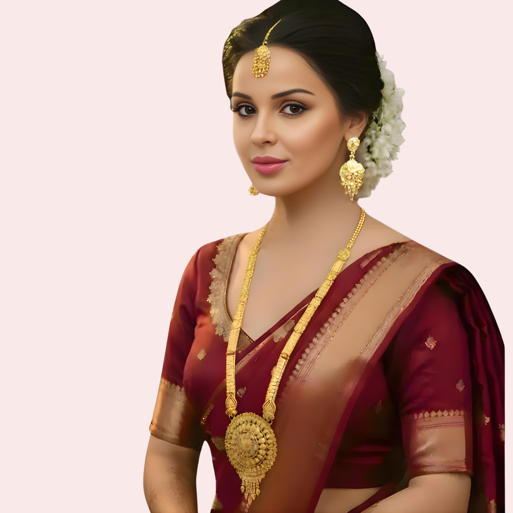 Bridal Heritage Gold Long Necklace Set with Earrings &amp; Maang Tikka