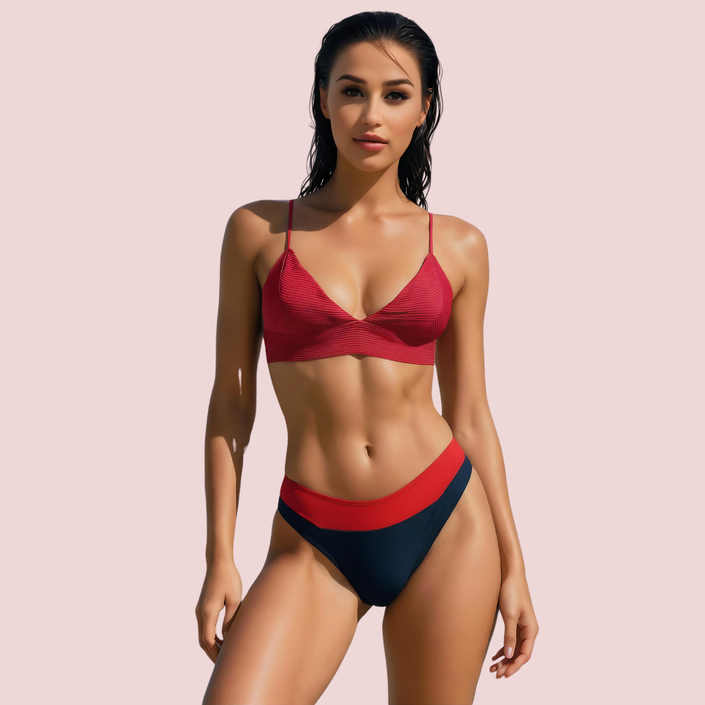 Sporty V-Neck Bralette Bikini Topa with Thin Straps (Top Only)