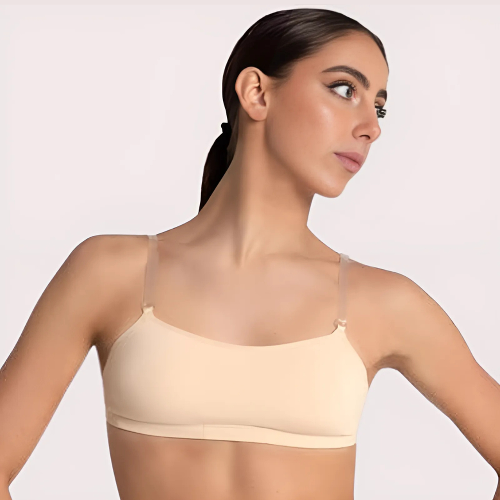 Sexy Tube Bandeau Bra with Transparent Straps in Nude