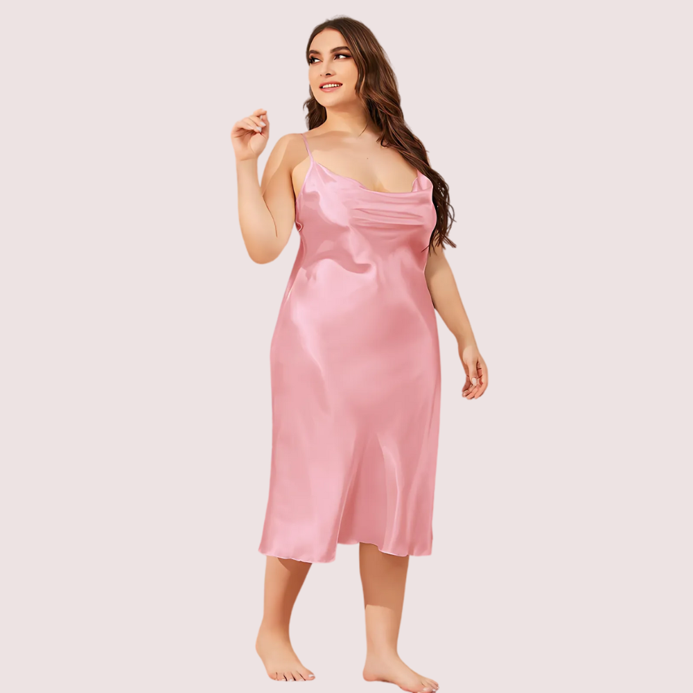 Plus Size Solid Satin Slip Dress (4XL–5XL)
