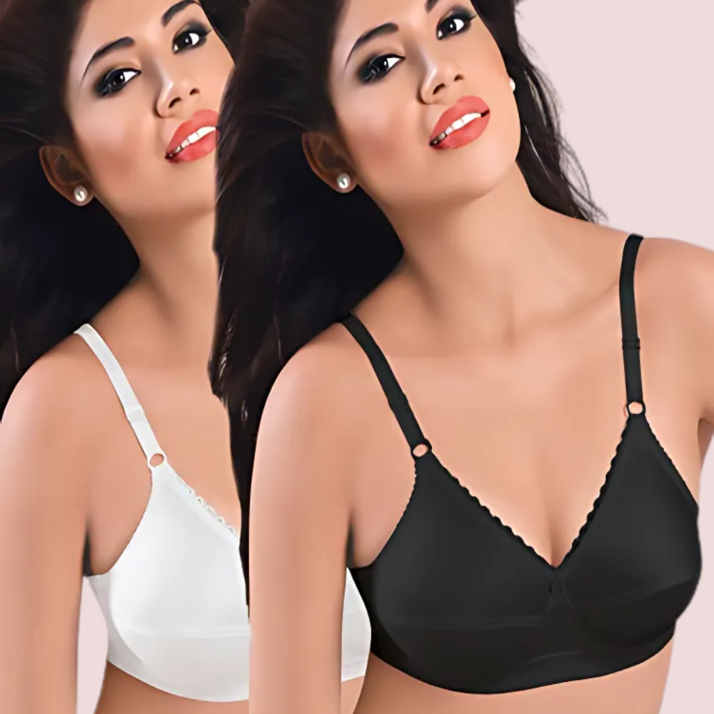 Plus Size- Pack Of 2 Black &amp; White Cotton Front Bras